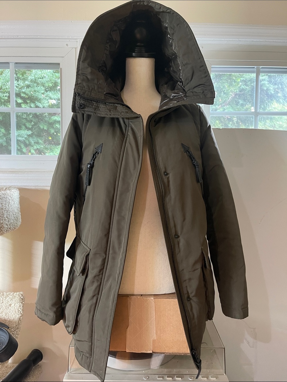 Derek Lam 10 Crosby Down Parka Jacket in olive green